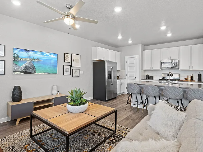 Open kitchen and dining area